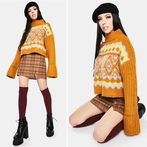 FREE PEOPLE Alpine Crop Mock Neck Sweater In Cinnamon Toast Size L